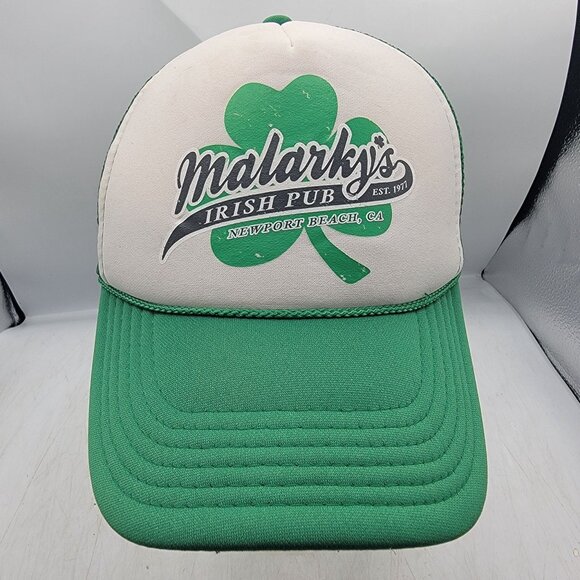 Malarkys Irish Pub Newport Beach California White Green Trucker Hat Casual - Picture 1 of 9
